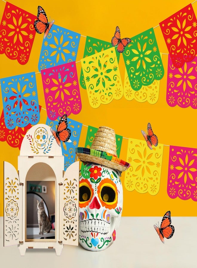 Freesdai 10Pcs Dia De Los Muertos Decorations Wooden Shadow Box Day of The Dead Ofrenda Altar Decor with Papel Picado Butterfly Remembrance Supplies - Image 2